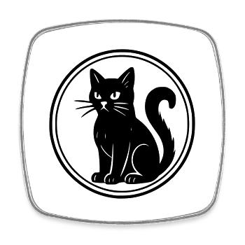 schwarze Katze - Viereckiger Kühlschrankmagnet - Weiß - Vorne