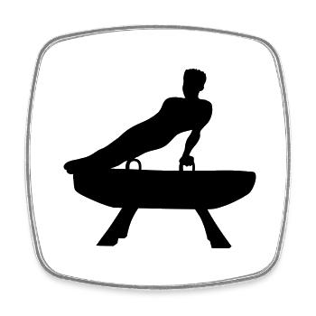 gymnastics silhouette man on pommel horse turnge - Square fridge magnet - white - Front