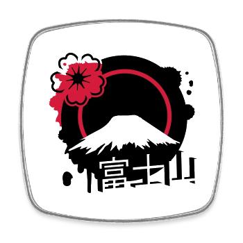 Fujiyama with cherry blossom and calligraphy - Square fridge magnet - white - Front