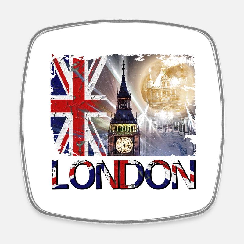 Londres Angleterre Royaume-Uni Drapeau Big Ben Tower Bridge - Magnet carré - blanc
