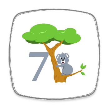 Mignon ours koala avec arbre - 7ème anniversaire - Magnet carré - blanc - Devant