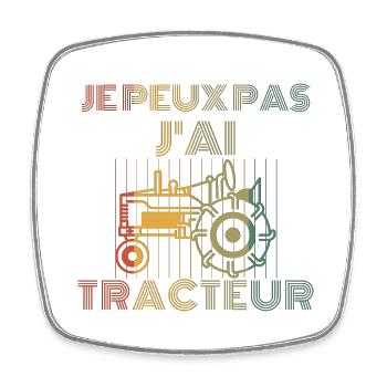 je peux pas j ai tracteur vintage - Magnet carré - blanc - Devant