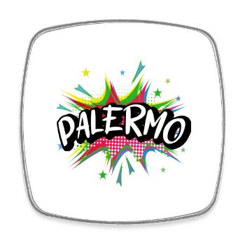 Palermo Italy City Pop Art Comic Art Skyline - Square fridge magnet - white - Front