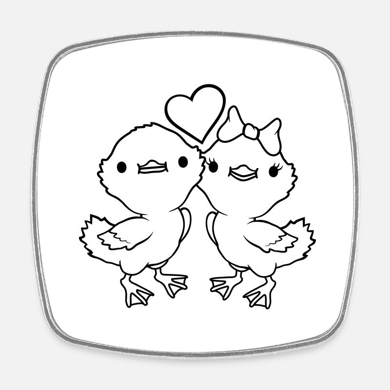 2 Chicks Heart Pair - Magnet carré - blanc