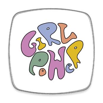 Girl Power Lettres hippies colorées - Magnet carré - blanc - Devant