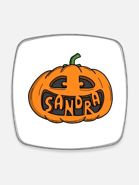 Sandra Halloween Kürbis - Viereckiger Kühlschrankmagnet - Weiß