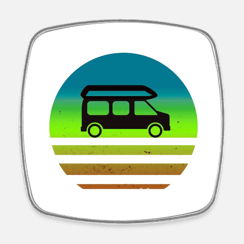 Camper Van Retro Sunset Vintage Campervan - Magnet carré - blanc
