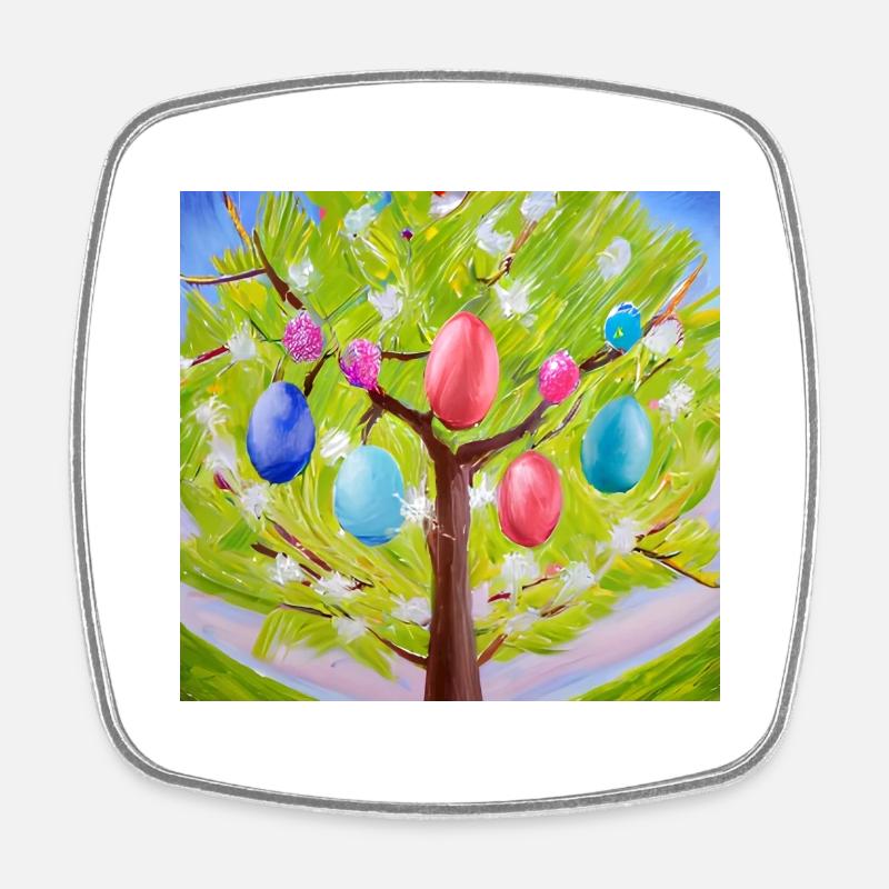 Arbre à œufs coloré - Magnet carré - blanc