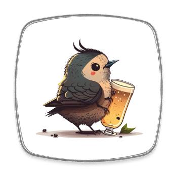 Niedlicher Vogel genießt sein Glas Bier - Viereckiger Kühlschrankmagnet - Weiß - Vorne
