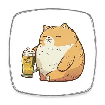 Lustige dicke Katze genießt ein großes Bier - Viereckiger Kühlschrankmagnet - Weiß - Vorne