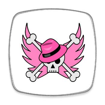 Flying skull with pink hat and pink wings - Square fridge magnet - white - Front