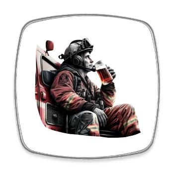 Firefighter enjoys his beer - Square fridge magnet - white - Front