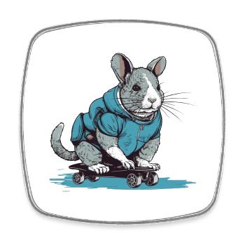 The chinchilla as a professional skateboarder - Square fridge magnet - white - Front
