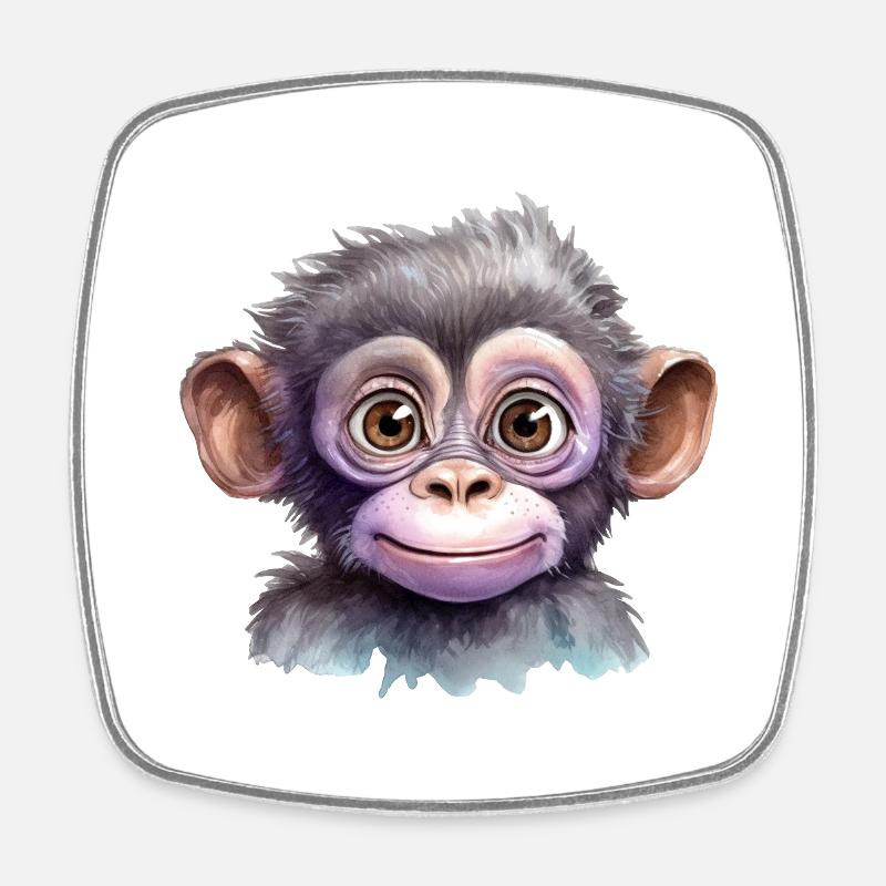 Dessin à l’aquarelle de singe - Magnet carré - blanc