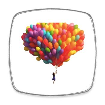A child with rising colorful balloons - Square fridge magnet - white - Front
