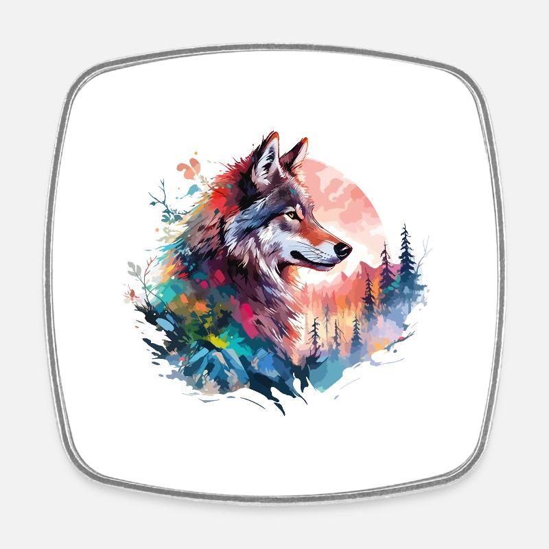 Wolf Wolf’s Head Nature Wilderness Forest Trees Art - Magnet carré - blanc