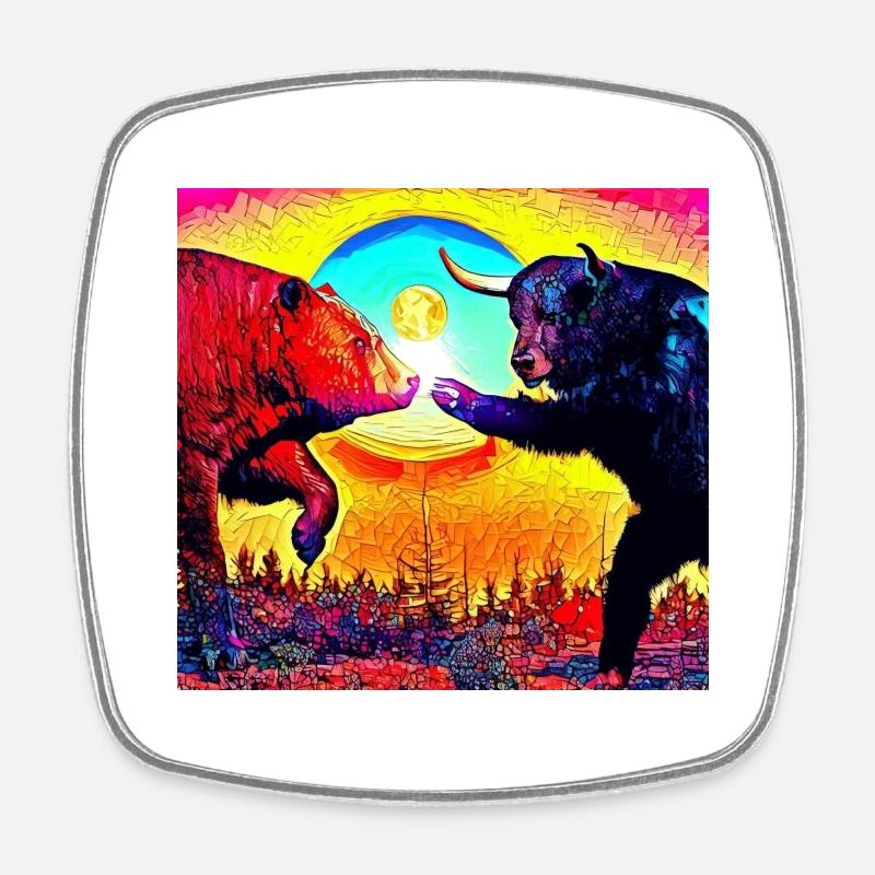 Bull vs. Bear - Square fridge magnet - white
