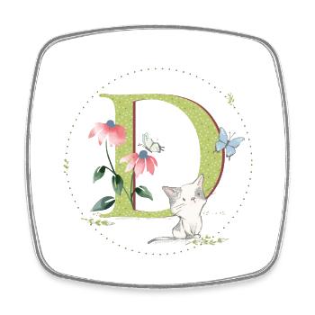 Lettre initiale D avec chat - Magnet carré - blanc - Devant