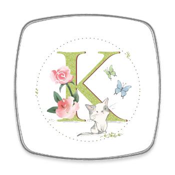 Initial letter K with cat - Square fridge magnet - white - Front