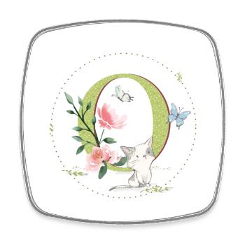 First letter O with cat - Square fridge magnet - white - Front