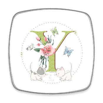 Initial letter Y with cat - Square fridge magnet - white - Front