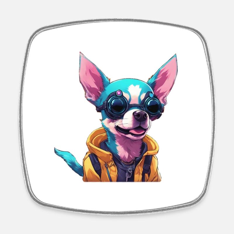 TechTails // Chien Cyberpunk - Magnet carré - blanc