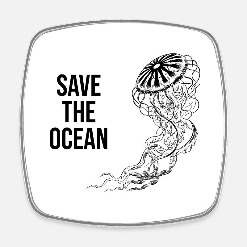 Save the Ocean - Square fridge magnet - white