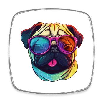 Mops Hund mit bunter Sonnenbrille - Viereckiger Kühlschrankmagnet - Weiß - Vorne