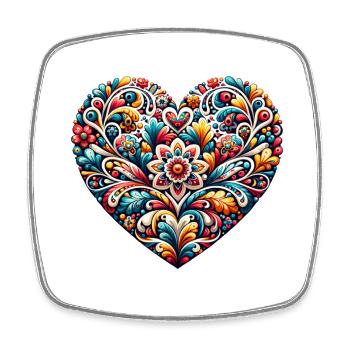Blue and Pink Floral Heart Inspired by Russian Art - Square fridge magnet - white - Front