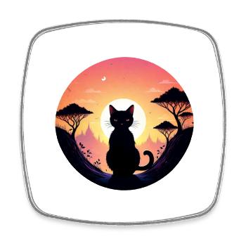 Cat Landscape and Sunset - Square fridge magnet - white - Front