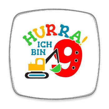 9. Geburstag Bagger - Viereckiger Kühlschrankmagnet - Weiß - Vorne