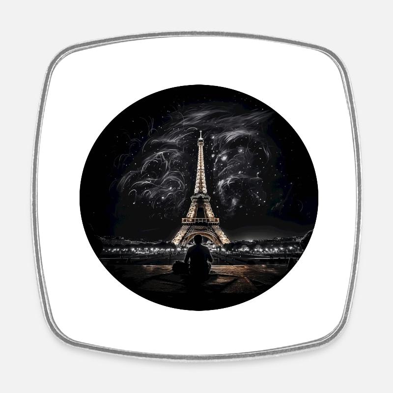 Paris the Eiffel Tower at night - Square fridge magnet - white