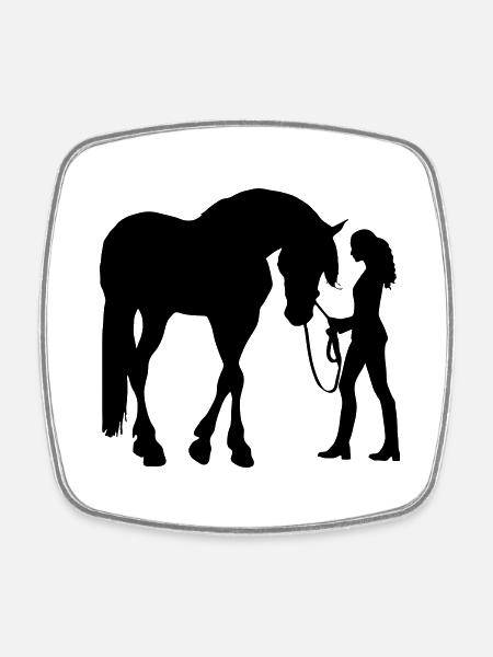 Femme Avec Silhouette De Cheval Confiance - Magnet carré - blanc