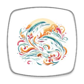 Dauphins dans les vagues - Magnet carré - blanc - Devant