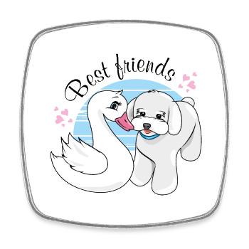 Cute swan baby and puppy dog are best friends - Square fridge magnet - white - Front