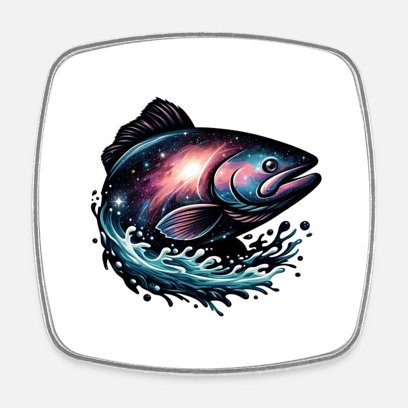 Galaxy fish - Square fridge magnet - white