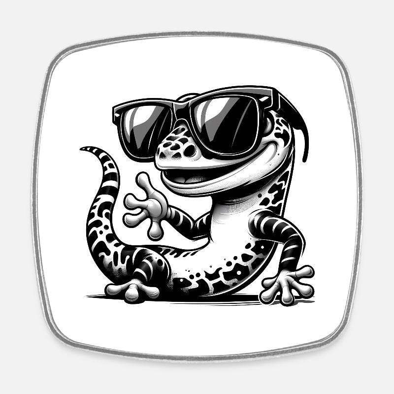 Gecko avec lunettes de soleil - Magnet carré - blanc