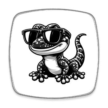 Gecko mit Sonnenbrille - Viereckiger Kühlschrankmagnet - Weiß - Vorne