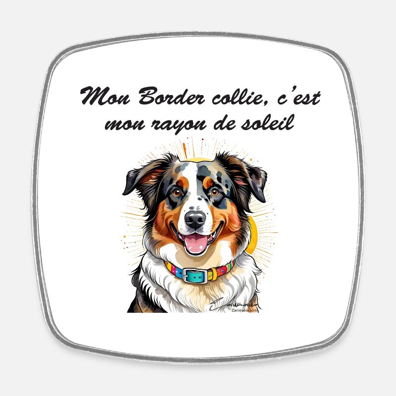 Border collie rayon de soleil - Magnet carré - blanc