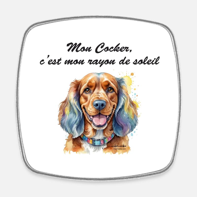 Cocker rayon de soleil - Magnet carré - blanc