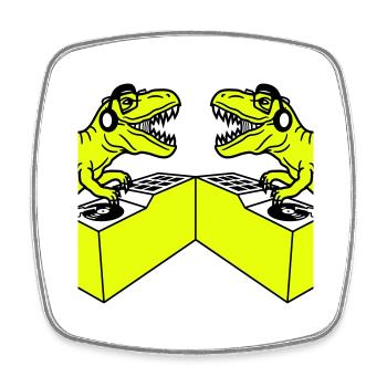 2 Dino DJ T. Rex Dinosaur Party Club Music Team - Square fridge magnet - white - Front