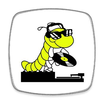 DJ Caterpillar Table de mixage de disques Soirée Musique de club - Magnet carré - blanc - Devant
