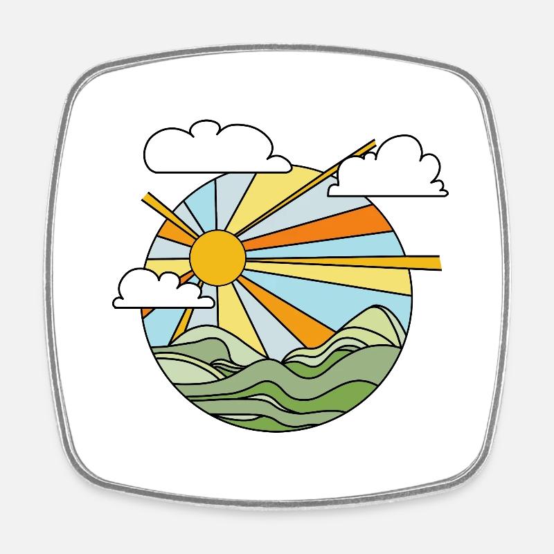 MOUNTAINS - SUNSET GRAPHICS - Square fridge magnet - white