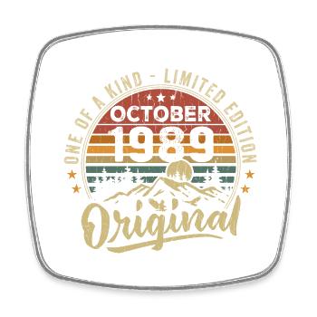 Birthday Gift | Vintage Born October 1989 - Square fridge magnet - white - Front
