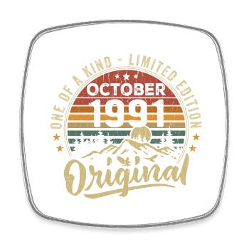 Birthday Gift | Vintage Born October 1991 - Square fridge magnet - white - Front