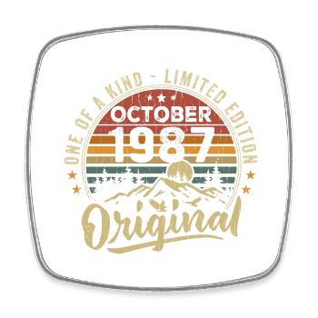 Birthday Gift | Vintage Born October 1987 - Square fridge magnet - white - Front