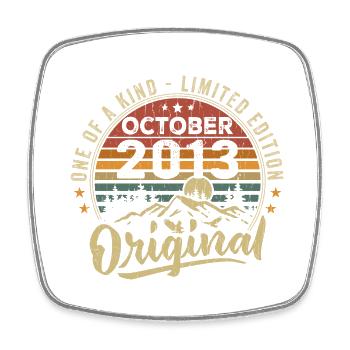 Birthday Gift | Vintage Born October 2013 - Square fridge magnet - white - Front