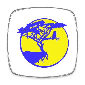 Baum Eule Vogel Mond Klippe Rund Nacht Silhouette - Viereckiger Kühlschrankmagnet - Weiß - Vorne