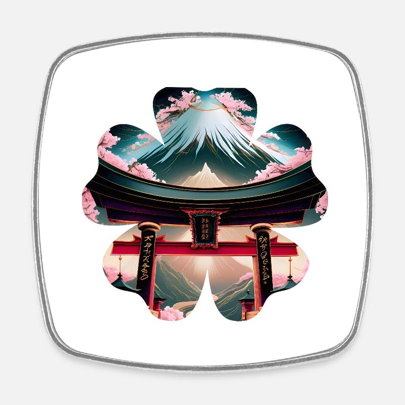 Fleur du mont Fuji avec une Torii gate - Magnet carré - blanc