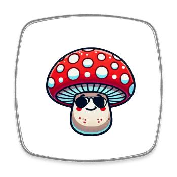 mushroom cartoon sunglasses - Square fridge magnet - white - Front